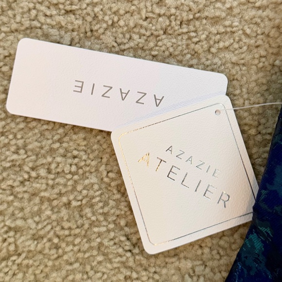 Azazie Women’s Plus Size Jacquard Pleated Midi Dress - Navy - Size 14 - Picture 3 of 5